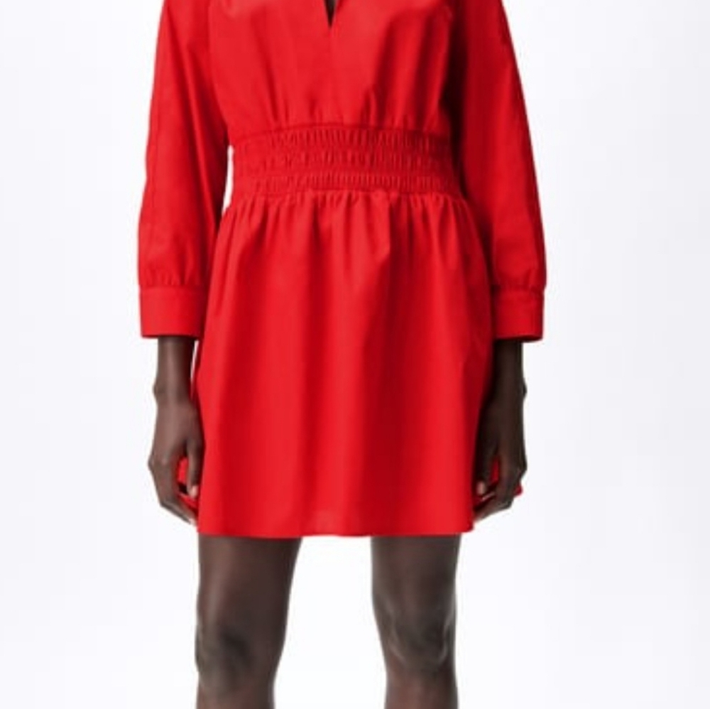 ZARA Red Poplin LongSleeve Mini Dress Size Medium